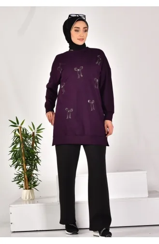 Puane Two Thread Fabric Stone Printed Sweatshirt 10593-02 Purple 10593-02