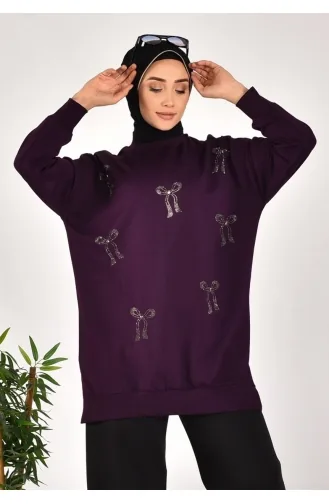 Puane Two Thread Fabric Stone Printed Sweatshirt 10593-02 Purple 10593-02