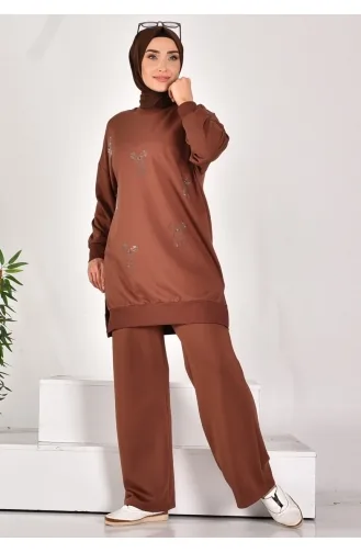 Puane Two Thread Fabric Stone Printed Sweatshirt 10593-03 Brown 10593-03