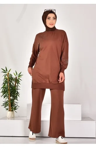 Puane Two Thread Fabric Stone Patterned Sweatshirt 10592-01 Brown 10592-01