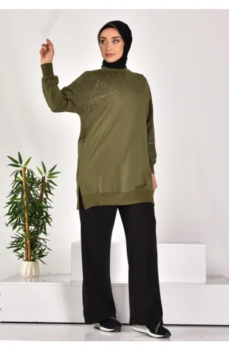 Puane Two Thread Fabric Stone Patterned Sweatshirt 10592-03 Khaki 10592-03