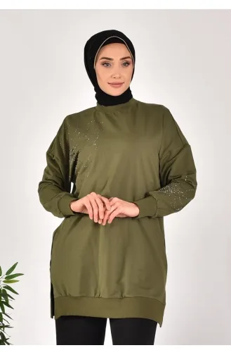 Puane Two Thread Fabric Stone Patterned Sweatshirt 10592-03 Khaki 10592-03