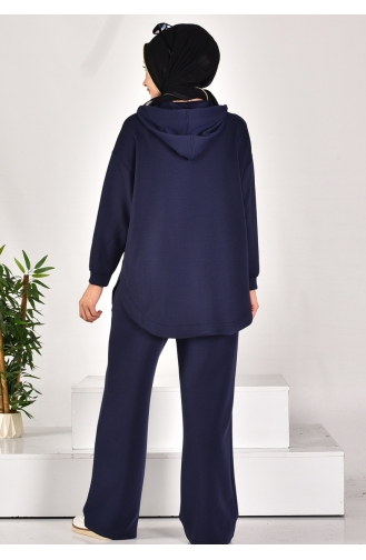 Puane Scuba Fabric Pocket Zippered Two Piece Suit 14278-01 Navy Blue 14278-01