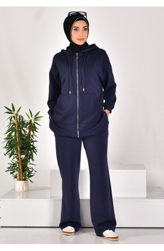 Puane Scuba Fabric Pocket Zippered Two Piece Suit 14278-01 Navy Blue 14278-01