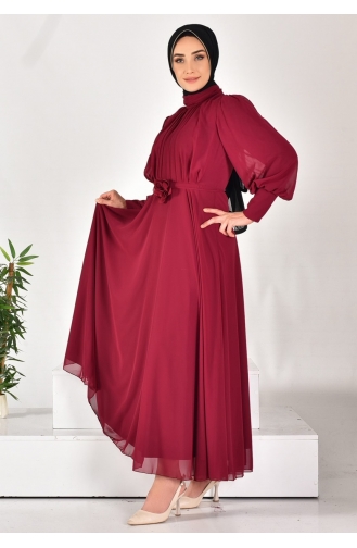 Robe Hijab Plissée En Tissu Mousseline De Soie 12520-01 Pourpre 12520-01