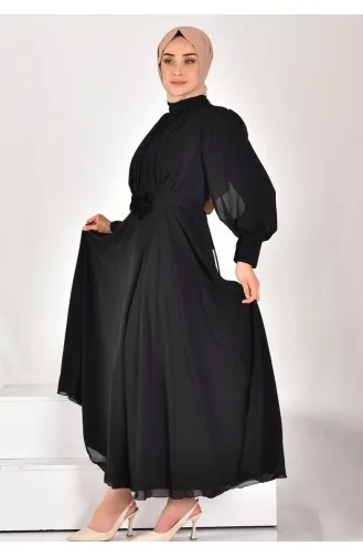 Spitzen-Chiffon-Stoff Plissiertes Hijab-Kleid 12520-04 Schwarz 12520-04