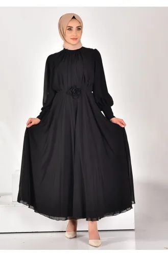 Spitzen-Chiffon-Stoff Plissiertes Hijab-Kleid 12520-04 Schwarz 12520-04