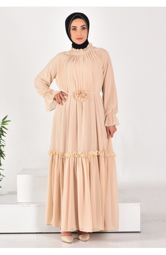 Robe Hijab Rayée Pierre En Tissu Mousseline De Pointe 12521-03 Pierre 12521-03
