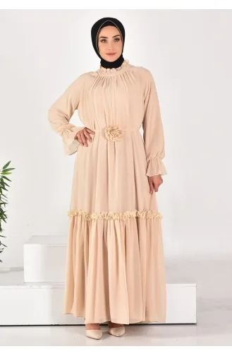 Puane Chiffon Fabric Stone Striped Hijab Dress 12521-03 Stone 12521-03
