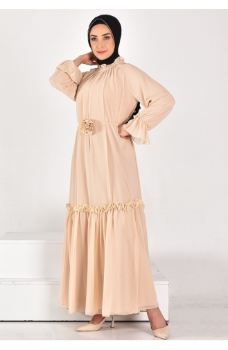 Robe Hijab Rayée Pierre En Tissu Mousseline De Pointe 12521-03 Pierre 12521-03