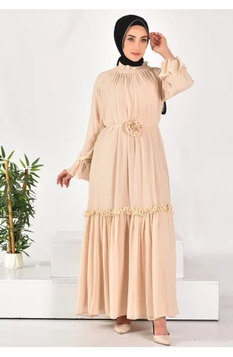 Puane Chiffon Fabric Stone Striped Hijab Dress 12521-03 Stone 12521-03