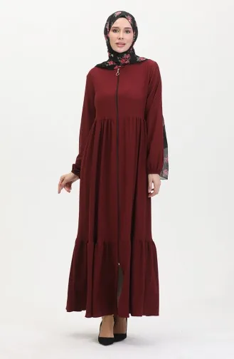 Bürümcük Abaya Met Ritssluiting Stof Verzameld 1018-09 Claret Red 1018-09