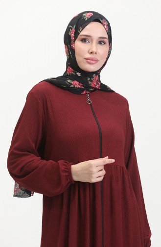 عباءة بتصميم سحاب 1018-09 أحمر غامق  1018-09