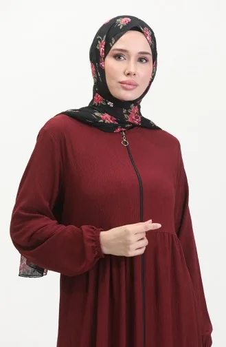 Bürümcük Abaya Met Ritssluiting Stof Verzameld 1018-09 Claret Red 1018-09
