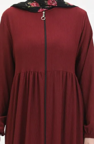 Bürümcük Abaya Met Ritssluiting Stof Verzameld 1018-09 Claret Red 1018-09