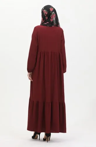 Bürümcük Abaya Met Ritssluiting Stof Verzameld 1018-09 Claret Red 1018-09