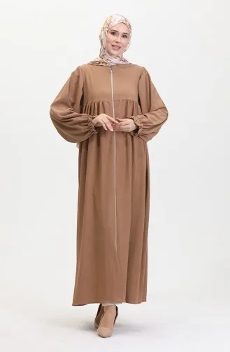 Robe Shirred Abaya 1052-05 Milk Coffee 1052-05