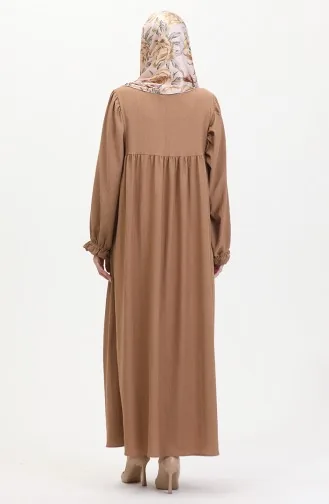 Robe Shirred Abaya 1052-05 Milk Coffee 1052-05