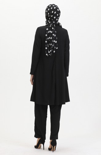 Asymmetrical Cut Tunic Trousers Two Piece Suit 1051-01 Black 1051-01