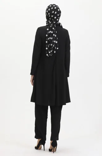 Ensemble Double Pantalon Tunique Coupe Asymétrique 1051-01 Noir 1051-01
