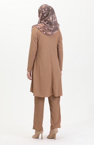 Asymmetrical Cut Tunic Trousers Two Piece Suit 1051-04 Mink 1051-04