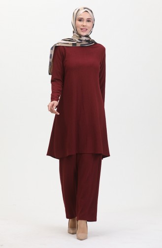 Ensemble Double Pantalon Tunique Coupe Asymétrique 1051-05 Rouge Claret 1051-05