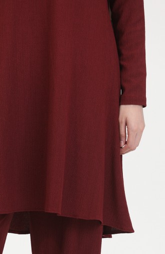 Ensemble Double Pantalon Tunique Coupe Asymétrique 1051-05 Rouge Claret 1051-05