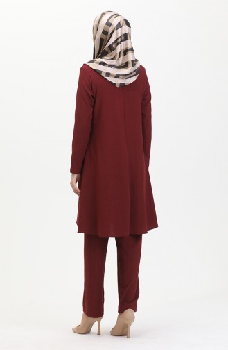 Ensemble Double Pantalon Tunique Coupe Asymétrique 1051-05 Rouge Claret 1051-05