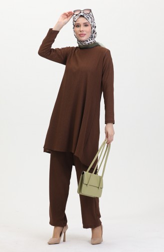 Asymmetrisch Geschnittene Tunika-Hose Doppelanzug 1051-07 Braun 1051-07
