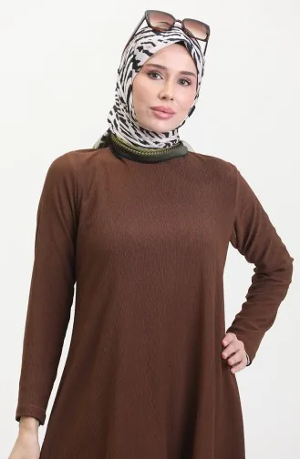 Ensemble Double Pantalon Tunique Coupe Asymétrique 1051-07 Marron 1051-07