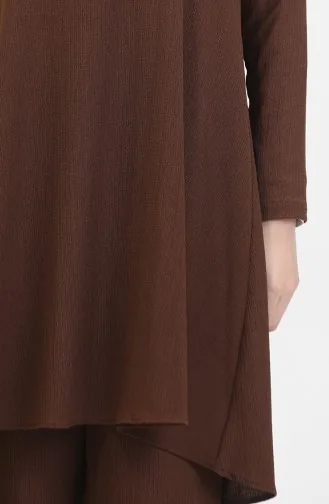 Ensemble Double Pantalon Tunique Coupe Asymétrique 1051-07 Marron 1051-07