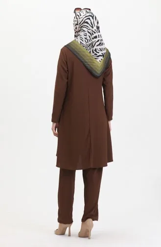 Ensemble Double Pantalon Tunique Coupe Asymétrique 1051-07 Marron 1051-07