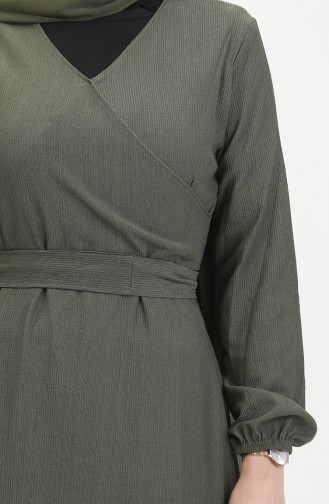 Kleid Aus Bürümcük-Stoff Mit Seitlichem Bindeband 1033-01 Khaki 1033-01