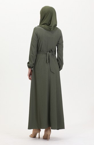 Kleid Aus Bürümcük-Stoff Mit Seitlichem Bindeband 1033-01 Khaki 1033-01