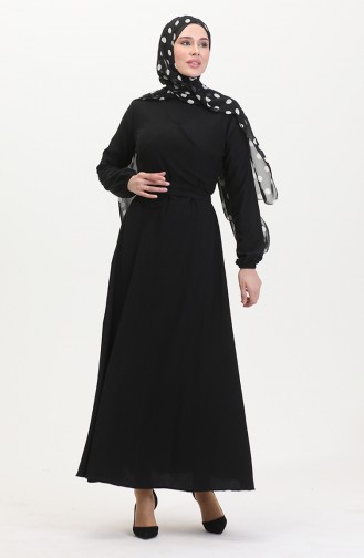 Bürümcük Stoffkleid Mit Seitlicher Bindung 1033-02 Schwarz 1033-02