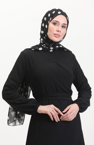 Bürümcük Stoffkleid Mit Seitlicher Bindung 1033-02 Schwarz 1033-02