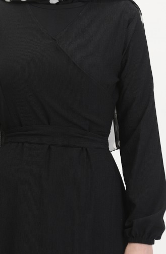 Bürümcük Stoffkleid Mit Seitlicher Bindung 1033-02 Schwarz 1033-02