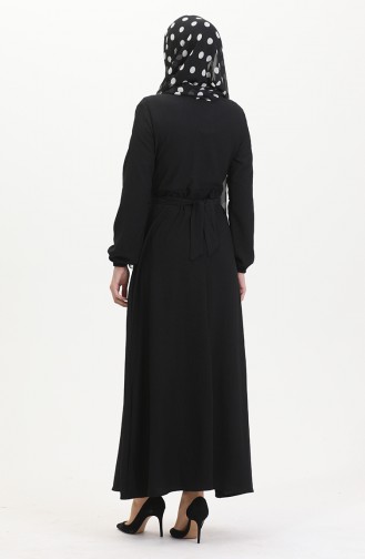 Bürümcük Stoffkleid Mit Seitlicher Bindung 1033-02 Schwarz 1033-02