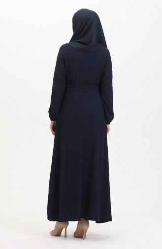 Kleid Aus Bürümcük-Stoff Mit Seitlichem Bindeband 1033-03 Marineblau 1033-03