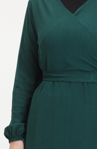Kleid Aus Bürümcük-Stoff Mit Seitlichem Bindeband 1033-04 Smaragdgrün 1033-04