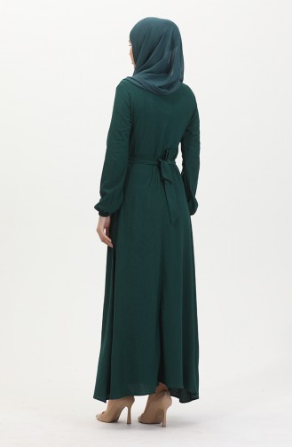 Kleid Aus Bürümcük-Stoff Mit Seitlichem Bindeband 1033-04 Smaragdgrün 1033-04