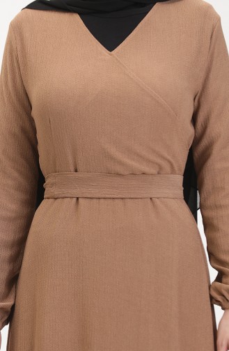 Bürümcük Stoffkleid Mit Seitlichem Bindeband 1033-05 Milchkaffee 1033-05