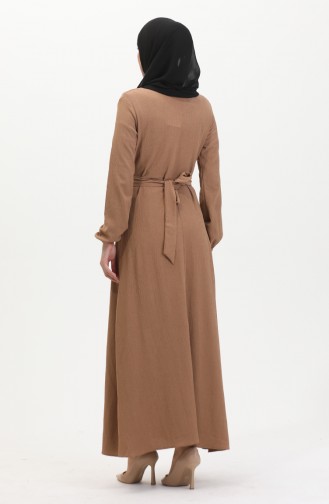 Bürümcük Stoffkleid Mit Seitlichem Bindeband 1033-05 Milchkaffee 1033-05