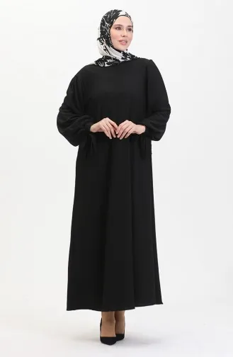 Kleid Mit Gerafften Ärmeln 1053-01 Schwarz 1053-01