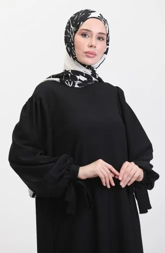 Kleid Mit Gerafften Ärmeln 1053-01 Schwarz 1053-01