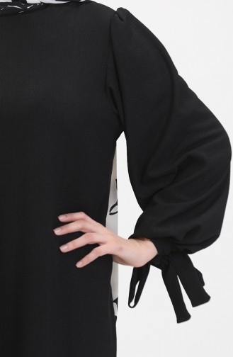 Jurk Met Geplooide Mouwen 1053-01 Zwart 1053-01