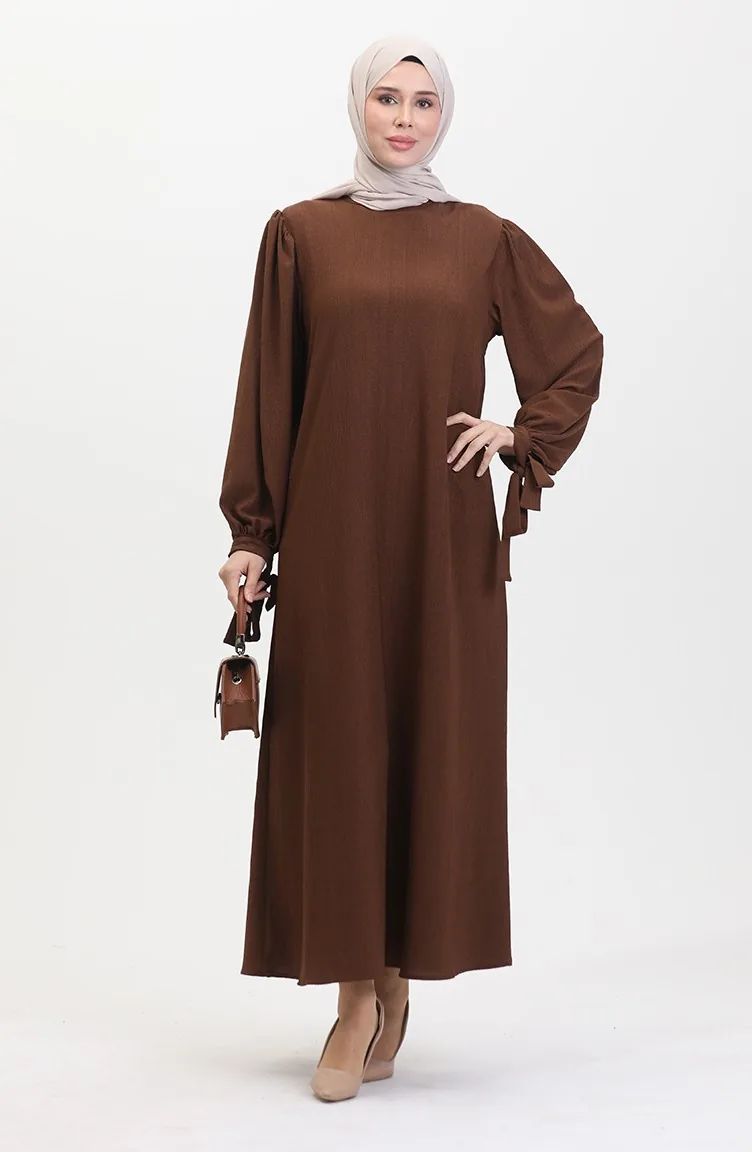 Robe Manches Froncees 1053-03 Marron 1053-03