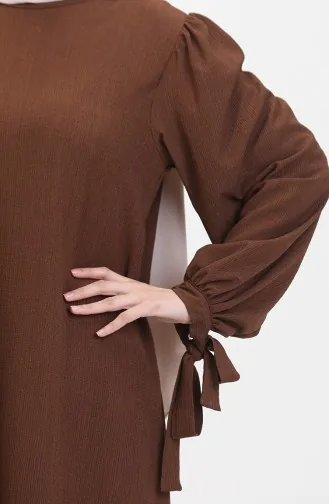 Robe Manches Froncees 1053-03 Marron 1053-03