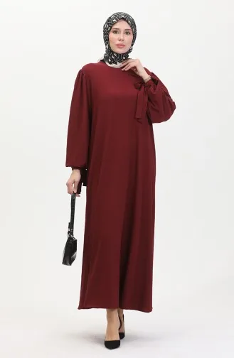 Kleid Mit Gerafften Ärmeln 1053-05 Weinrot 1053-05