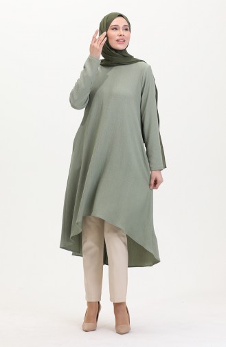 Crepe Fabric Asymmetric Cut Tunic 1032-06 Light Khaki Green 1032-06